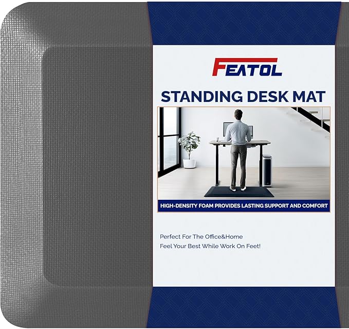 FEATOL Anti Fatigue Mat for Standing, 9/10 Extra Thick Ergonomic Standing Desk Mat, Comfort Memory Foam Standing Mat at Home,Office All Day (20" x 32", Gray, 1PC)
