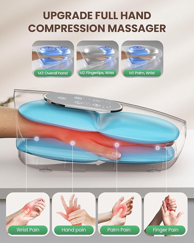 Upgrade Hand Massager for Arthritis and Carpal Tunnel Relief, Cordless Wrist Hand Massager with Heat and Compression, Gifts for Mom, Women, White