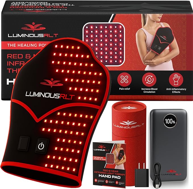 LuminousRLT Red Light Hand Mitt – Red & Near-Infrared LED's(660nm & 850nm) Wrap for Hands & Wrists, 176 LEDs, Auto Shut-Off Timer