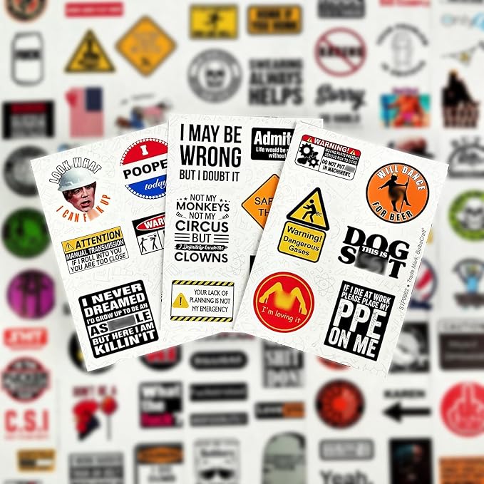 BulbaCraft Funny Hard Hat Stickers for Men - Hardhat Stickers, Tool Box Decals, Toolbox Accessories - Construction, Mechanic Helmet Decals for Adults, Gifts for Women & Men