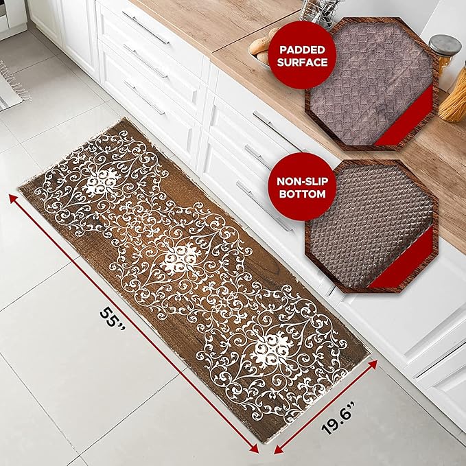 J&V TEXTILES Kitchen Mat Cushioned Anti Fatigue Floor Mat,19.6"x55", Thick Non Slip Waterproof Kitchen Rugs and Mats, Standing Mat for Kitchen,Floor,Home,Office,Desk,Sink,Laundry (Scroll)