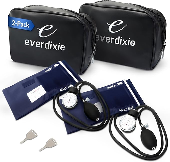 Deluxe Aneroid Sphygmomanometer Blood Pressure Monitor Set – 2-Pack – Adult Cuff, Carrying Case & Calibration Tool – High Contrast Dial for Accurate Readings – Portable & Durable Design – Navy