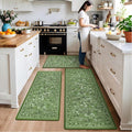 Kitchen Rugs Sets of 3 Green Botanical Floral Anti-Fatigue Kitchen Mat, Waterproof Non Slip Comfort Standing Mat Rug for Home, Sink, Laundry 17.3"x29.5"+17.3"x47.2"+17.3"x59"