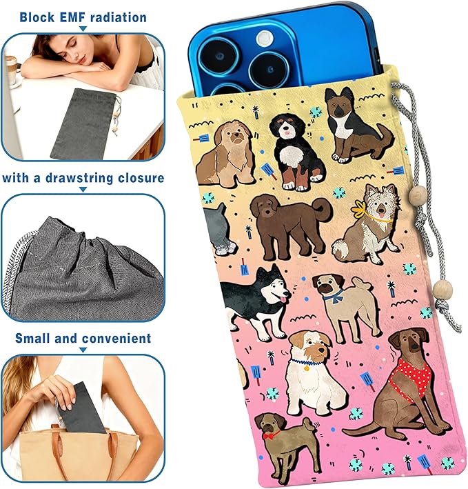 EMF Shield Sleeve for Cell Phone Reduce Signal Anti-EMP Pouch Against Radiation, EMF, 5G, RFID Blocking 4x8 Inch Dog-Pink Phone Sleeve Bags