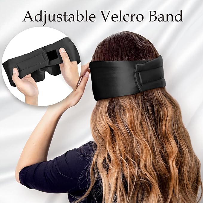 Silk Eye Mask for Sleeping 2 Pack, 100% Natural Silk Sleep Masks for Women Men, Soft Pressureless Cooling Blackout Satin Eye Mask Fits All Heads with Adjustable Strap for Home & Travel