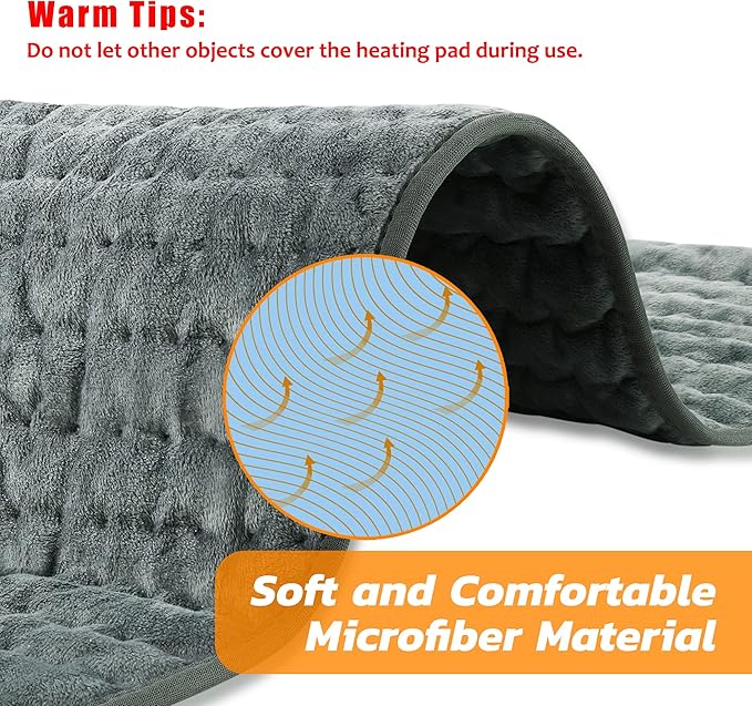 24"X20" Electric Heating pad with 6 Heat Settings, Auto Shut Off, Dry Electric Heating for Back Neck Knee Arms Legs Shoulder Heat Pads for Christmas Birthday Father's Day Mother's Day (Dark Gray)