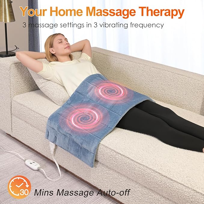 Massaging Heating Pad for Back Pain Cramps Relief,18"x33" Weighted Heating Pad XXL for Neck and Shoulders,4.85lbs Heated pad with 3 Heating Levels,Gifts for Women Men (Blue)