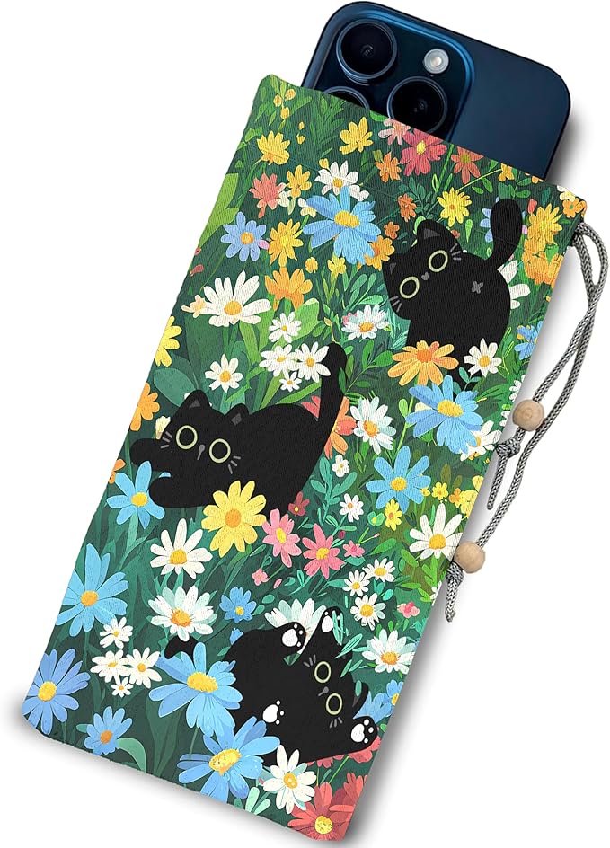 EMF Shield Sleeve for Cell Phone Reduce Signal Anti-EMP Pouch Against Radiation, EMF, 5G, RFID Blocking 4x8 Inch Black Cat Floral Phone Sleeve Bags
