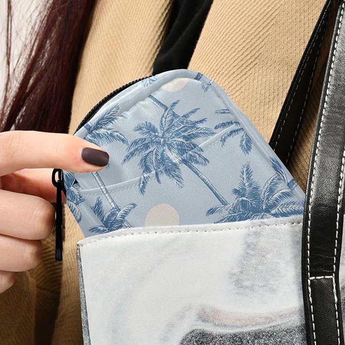 Light Blue Palm Trees and Sun Travel Pill Organizer Case Box Container Weekly Portable Vitamin Medicine Holder Storage Bag with Zipper Removable
