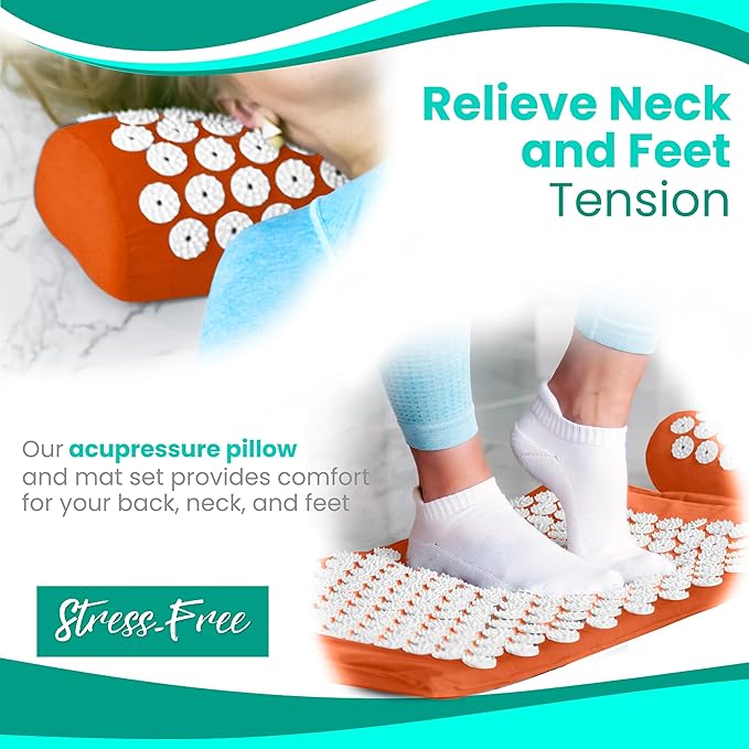 Sivan Health and Fitness Acupressure Mat and Pillow Set - Grounding Mat for Stress, Back & Neck Pain - Acupuncture Point Massage Mat for Muscle Relaxation, Sciatica, & Meditation - Includes Carry Bag