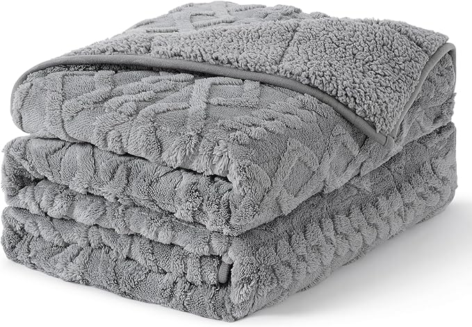 Topblan Weighted Blanket for Adults, 48" x 72" 15lbs, Soft Sherpa Twin Size Heavy Blanket with 3D Jacquard Flannel Fleece Weighted Blankets for Couch and Bed