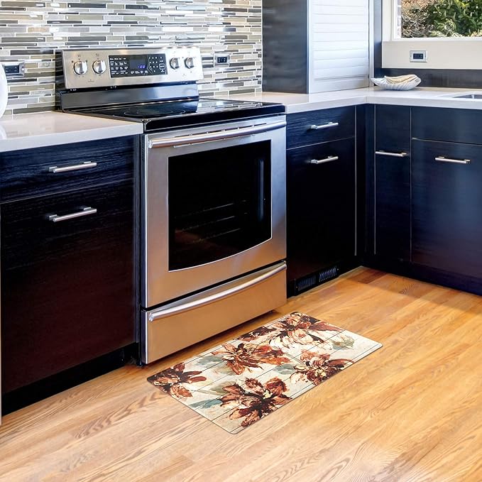 J&V TEXTILES Anti Fatigue Kitchen Mat for Floor, Embossed Themed Cushioned Kitchen Runner Rug Mat, Non Slip, Easy Wipe Clean, 1/2 Inch Thick (20x39 inches, Floral)