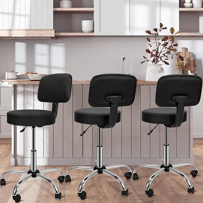 ZenStyle Height Adjustable Swivel Salon Stool Spa Drafting Salon Tattoo Work Office Massage Stools with Backrest,Black