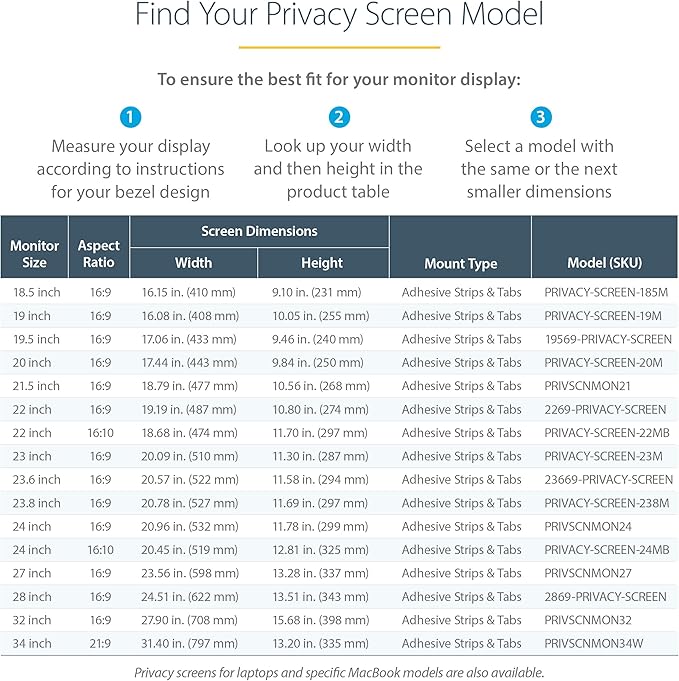 StarTech.com Monitor Privacy Screen for 34 inch Ultrawide Display - 21:9 Widescreen - Computer Screen Security Filter - Blue Light Reducing Protector - Matte/Glossy - +/-30 Degree, TAA