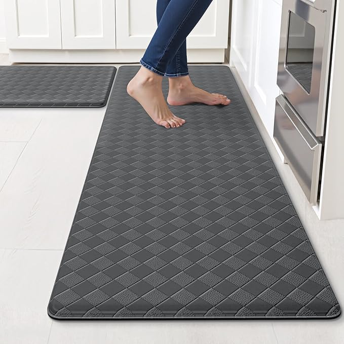Kitchen Mats, 2PCS Kitchen Rugs, Cushioned Anti Fatigue Kitchen Mats for Floor, Non-Slip Standing Desk Mat, Waterproof Kitchen Rug Set for Kitchen Floor Office,17.3"×30"+17.3"×59" Grey