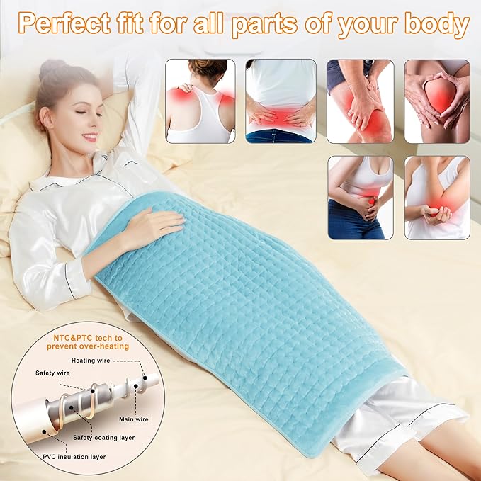 Deepsoon Heating Pad,Electric Heating Pads for Back,Neck,Abdomen,Moist Heating Pad for Shoulder,Knee,Arms,Legs,Dry/Moist Heat & Auto Shut Off,Christmas Gifts for Men and Women,Babyblue,33x17 Inch