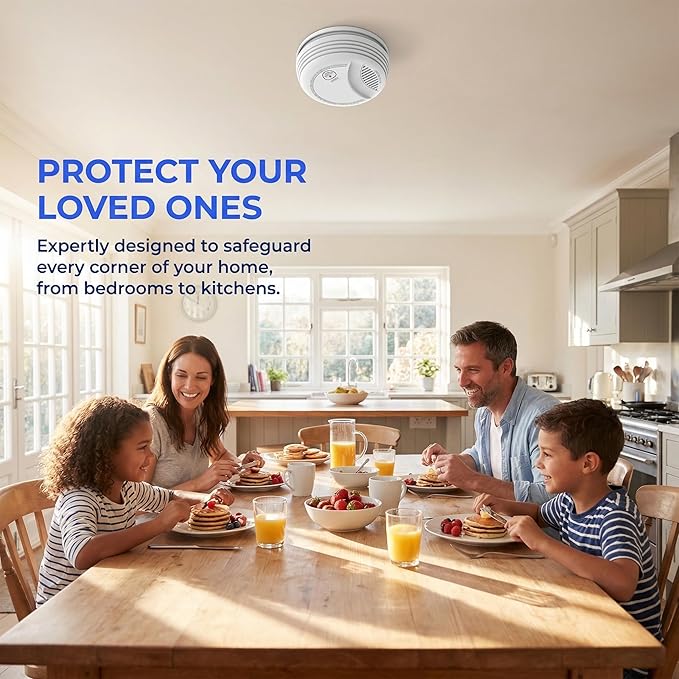9 Pack Photoelectric Smoke Detector with 9V Battery Included Smoke Alarm, 10-Year Sensor, Test/Silence Button, Low Battery Warning, Easy Mount, Fire Alarm for Home Bedroom Living Room