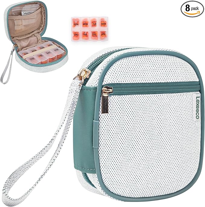 Weekly Travel Pill Organizer Pill Case for Purse with Removable 7 Day Pill Box Holder,Cute Medication Organizer Pill Container for Medicine, Vitamin, Fish Oils,Supplement (Teal, Small)
