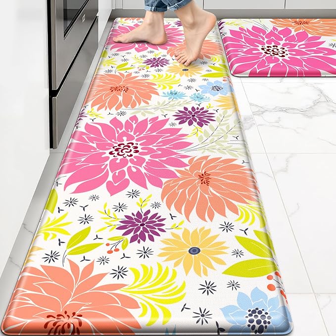 KMAT Kitchen Mat, Heavy Duty Ergonomic Comfort Foam Standing Desk Mat, Cushioned Anti Fatigue Kitchen Rugs for Floor, Waterproof Non-Slip Mats and Rugs Set for Office, Laundry，17.3"x30"+17.3x59