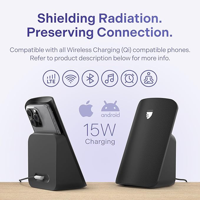 Elvy Fast Qi Wireless Charger for Cell Phones - Designed with EMF Management Technology for Enhanced Charging, Advanced Environmental Shielding (Black)