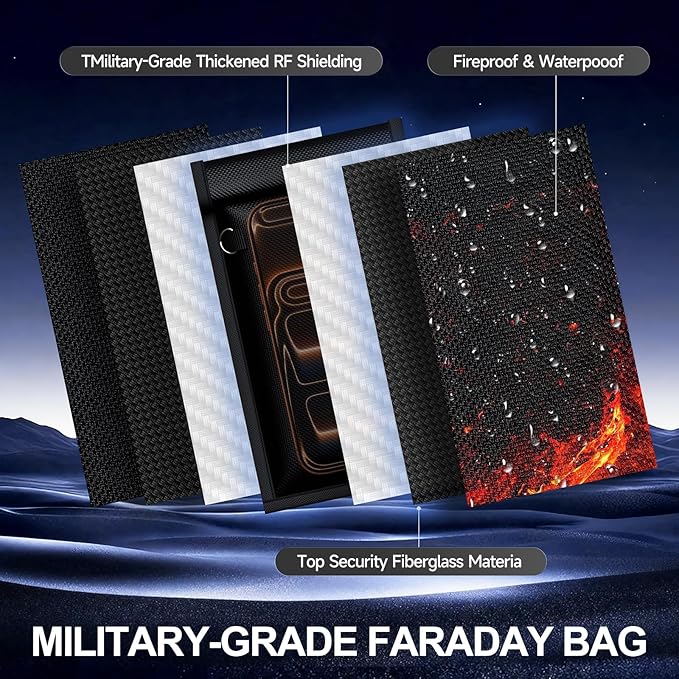 Faraday Bags for Phones and Car Key 2 Pack, Professional Signal Blocking Pouch, Faraday Cage Effectively Blocks 5G/WiFi/GPS/RFID, Fireproof & Waterproof Anti-Tracking Signal Blocker Black