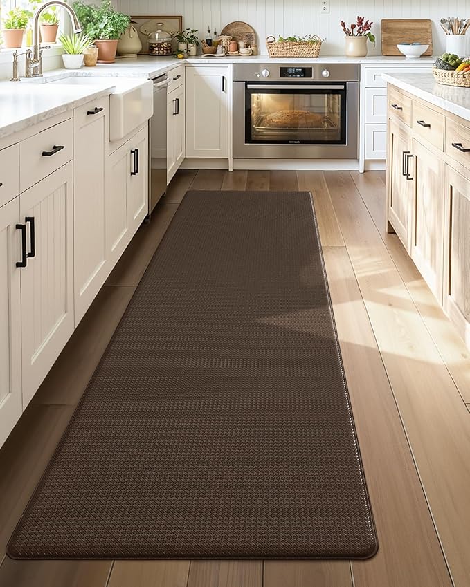 Color&Geometry Anti Fatigue Cushion Kitchen Mat for Floor -17"x79",Long,Easy Clean, Water & Oil Proof, Anti Slip, Foam Rubber Runner Rug for Front Sink Comfort Standing,Brown