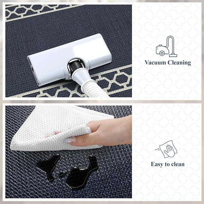 LEEVAN Kitchen Mats for Floor Set of 2,Anti Fatigue Mats for Kitchen Floor,Navy Blue Cushioned Non Slip Boho Standing Mat,Waterproof Memory Foam Comfort Kitchen Floor Mat for Sink(17"x29"+17"x47")