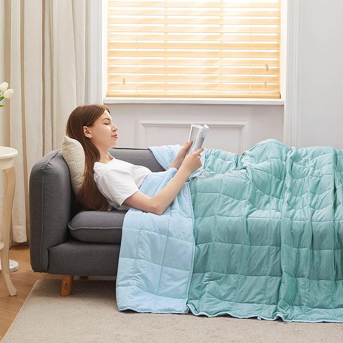 Kids Weighted Blanket 10 Pounds, Cooling Blanket for Hot Sleepers, Soft Bed Blanket Universal to All Seasons, 48''x72'' 10 LBS, Water Blue