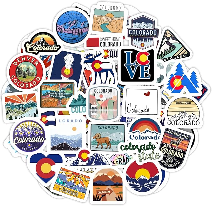 BulbaCraft 100Pcs Colorado Stickers for Water Bottle and Laptop - Colorado Party Supplies & Decorations, Waterproof Vinyl Decals, State Pride and Icon Stickers, Gifts for Women & Men