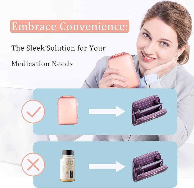 Pill Organizer with Medicine Labels 161 Labels Travel Daily Pill Container Mini Medication Organizer Storage Pill Organizer Travel Essentials Pill Case 7 Day (Grey, 1 Pack)
