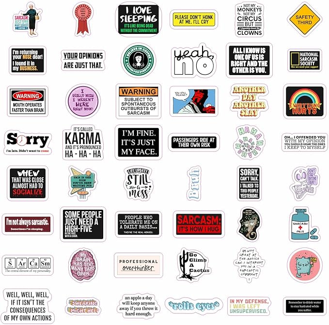 BulbaCraft 100Pcs Sarcastic Stickers for Adults, Snarky Stickers for Water Bottles & Laptop, Sarcasm Decals for Men & Women, Funny Decals for Adults Dark Humor, Gifts for Women & Men