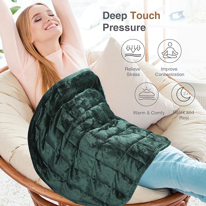 Alomidds Weighted Lap Blanket 7lbs, Cozy Breathable Flannel Weighted Lap Pad for Adults, Small Weighted Blanket for Travel, Couch, Green, 29" x 24"