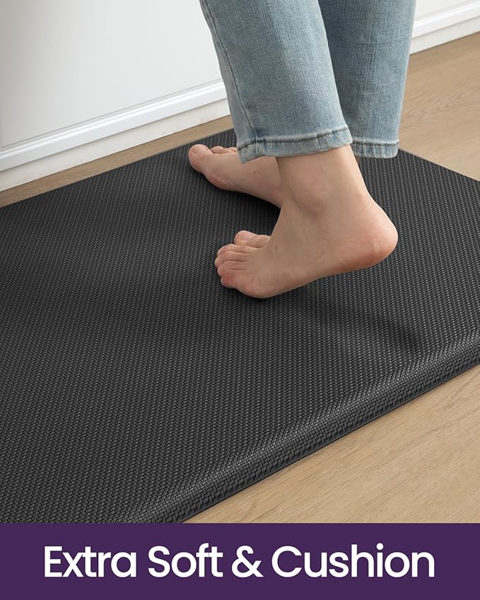 DEXI Kitchen Mat Cushioned Anti Fatigue, Extra Thick Comfort Standing Floor Mats Waterproof, Memory Foam Antifatigue Runner Rug for Desk Office, Sink, Laundry, 39x20, Black
