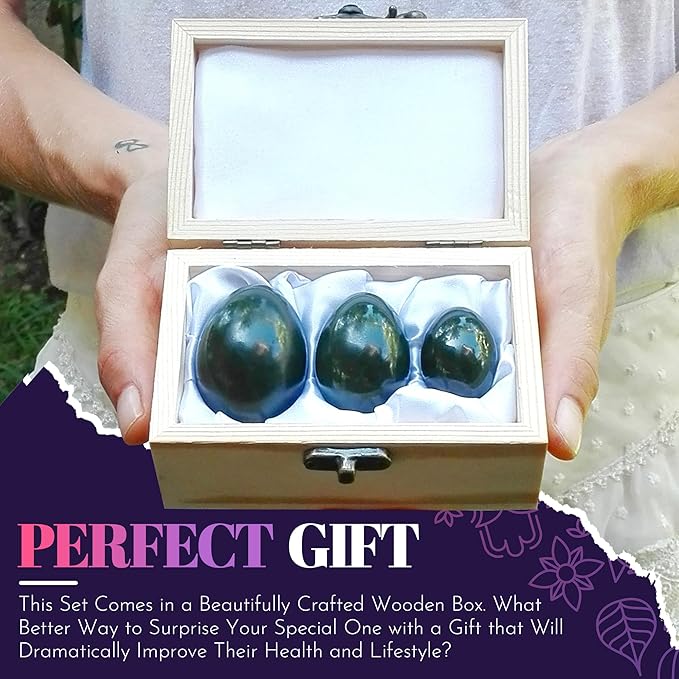 GIA Certified Yoni Stones Nephrite Jade Set of 3 | Pelvic Floor Exercise Devices Drilled with String | Kegel Weights for Woman | Includes eCourse & Gift Box