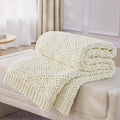 Knitted Weighted Blanket for Adult, Chunky Knit Weighted Throw for Sleep 48"*72" 20lbs, Cooling Breathable Heavy Blanket for Hot Sleepers, Machine Washable Blanket for Room Decor(Ivory White)