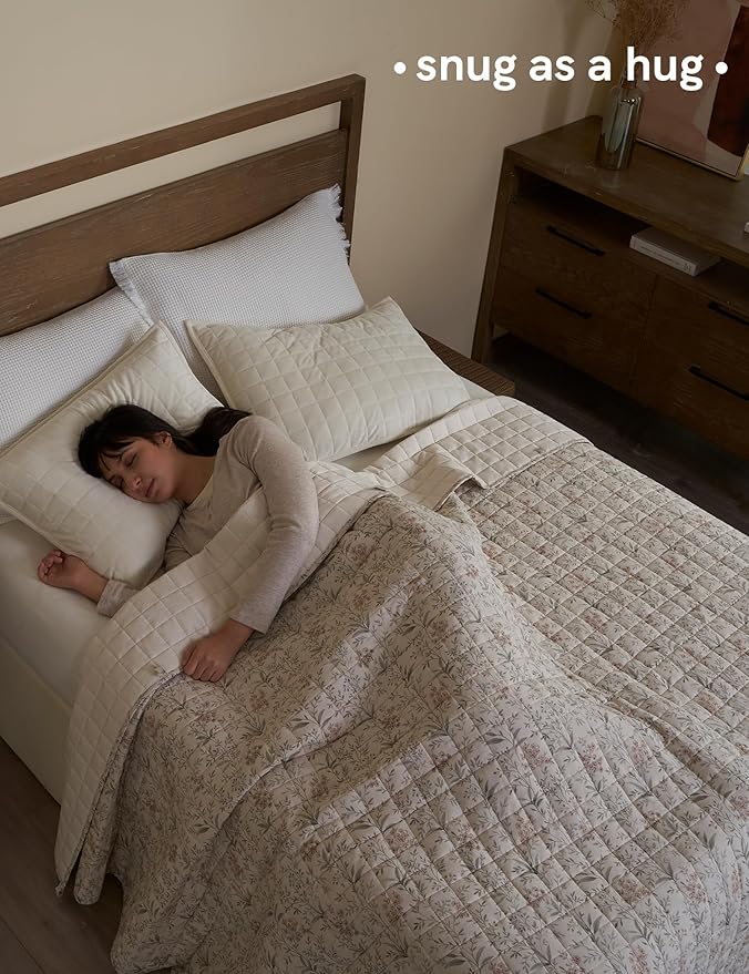 YnM King Size Linen Weighted Blanket for Adults (88x104 Inches, 20 Pounds, Botanical), Exclusive Smallest Compartments, Heavy Bed Blanket for Two Persons of 90~160lbs on Queen or King Bed
