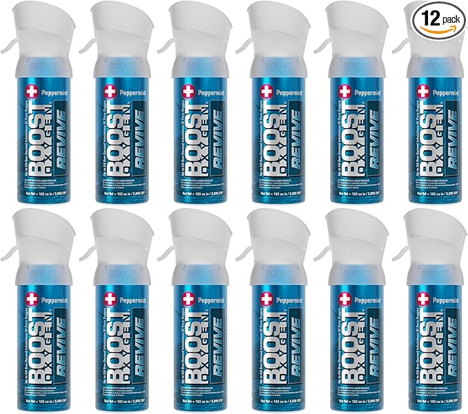 Boost Oxygen Pocket Size Revive Peppermint Aroma 3L Canister | Respiratory Support for Aerobic Recovery, Altitude, Performance & Health (12 Pack)