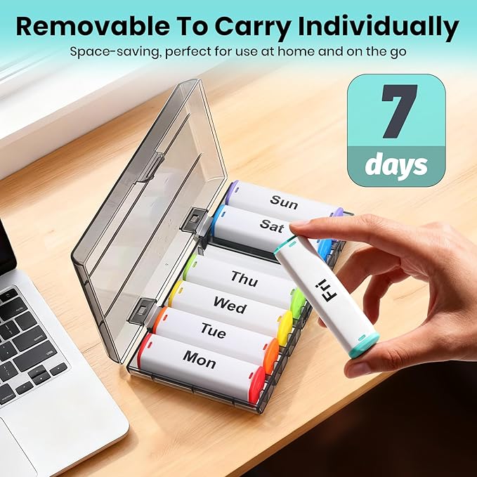 Weekly Pill Organizer 2 Times a Day, Lockable 7 Day AM PM Pill Box for Seniors, Large Travel Pill Case for Vitamins, Fish Oil, Supplements and Medication, Waterproof BPA-Free ABS, White