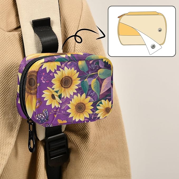 Purple Flower Sunflower Pill Organizer Box Case Container Weekly Travel Daily 7 Day Pill Dispenser Sorter Vitamin Holder Medication Medicine Organizer Case for Purse Small Compact Portable Cute