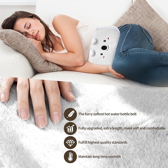 Hot Water Bottle, Rubber Hot Water Bottle Belt with 2 Pack Warm Soft Waist Plush Cover, Hot Water Bag for Pain Relief for Neck, Back, Shoulder and Legs