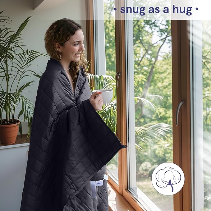 YnM 17lbs Weighted Blanket for Adults, Cotton Heavy Bed Throw Blanket with Cooling Glass Beads for All Season Use, Ideal for One Person of 160lbs (60x80 Inches, Queen Bed, Dark Grey)