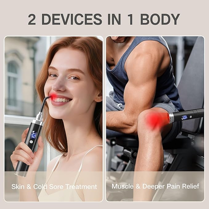 Red Light Therapy Device - Cold Sore Treatment Near Infrared Light Therapy Wand for Body Joints & Muscles Wellness Support Pain Relief 2 in 1 Design with LCD Display