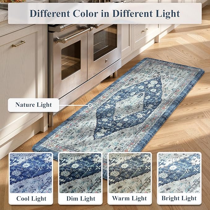 Collive Boho Kitchen Rugs Set of 2 Non Skid Kitchen Mats for Floor Cushioned Anti Fatigue Kitchen Floor Mats Waterproof Comfort Heavy Duty Foam Mats for Standing Desk Sink Laundry, 17.3"x29"+17.3"x47"