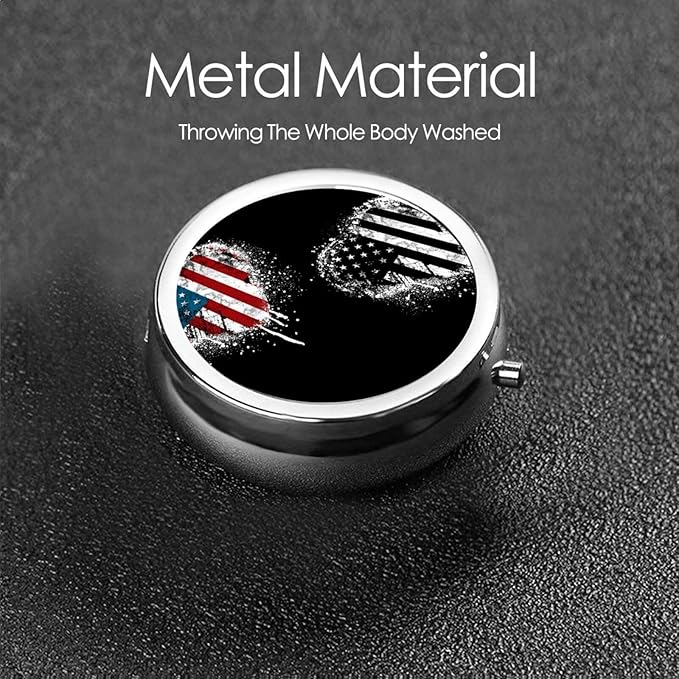 Small Pill Box, Waterproof Portable Daily Small Pill Case for Purses Pocket Compact Travel Medicine Holder for Vitamins,Fish Oils, Supplements, American Flag Love Heart