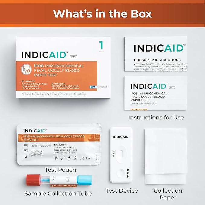 INDICAID Immunochemical Fecal Occult Blood Rapid Test (iFOB), FIT Colon Test, Accurate and Easy at Home, No Prep Required (1 Pack)