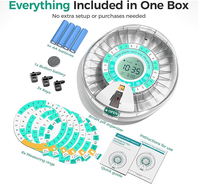 Betife Automatic Pill Dispenser,28-Day Smart Bluetooth Pill Box, App Support Automatic Pill Case with 6 Alarms & Light Reminder, Monthly Timer Dispenser,Electronic Medication Management for Seniors