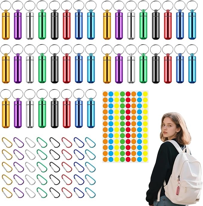 40 Pcs Aluminum Metal Pill Box,Small Portable Pill Case with Keychain Waterproof,Pill Organizer Metal Mini Box Pocket Drug Storage Container for Daily Use Outdoor Camping Travel (Multicolor)