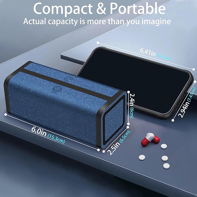 Weekly Pill Organizer, Travel AM PM Pill Box 7 Day, Large Removable 2 Times a Day Medicine Case, Luxury Twice Daily Portable Foldable Vitamin Dispenser for Supplement (Blue)