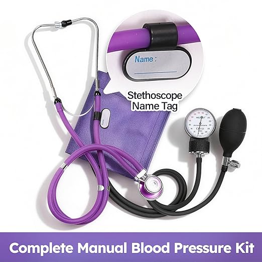 LotFancy Aneroid Sphygmomanometer with Stethoscope Kit, Professional BP Cuff Adult 10"-16", Adult Professional Manual Blood Pressure Cuff with Carrying Case for Home Use, Nurse, Doctor, Purple