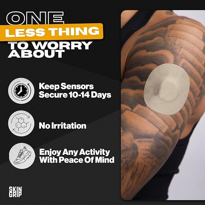 Skin Grip Freestyle Libre 2 Sensor Covers & Lingo CGM – Waterproof and Sweatproof Adhesive for 10-15 Days, Pre-Cut Medical Tape, Continuous Glucose Monitor Patch – 20 Pack, Basics Pack